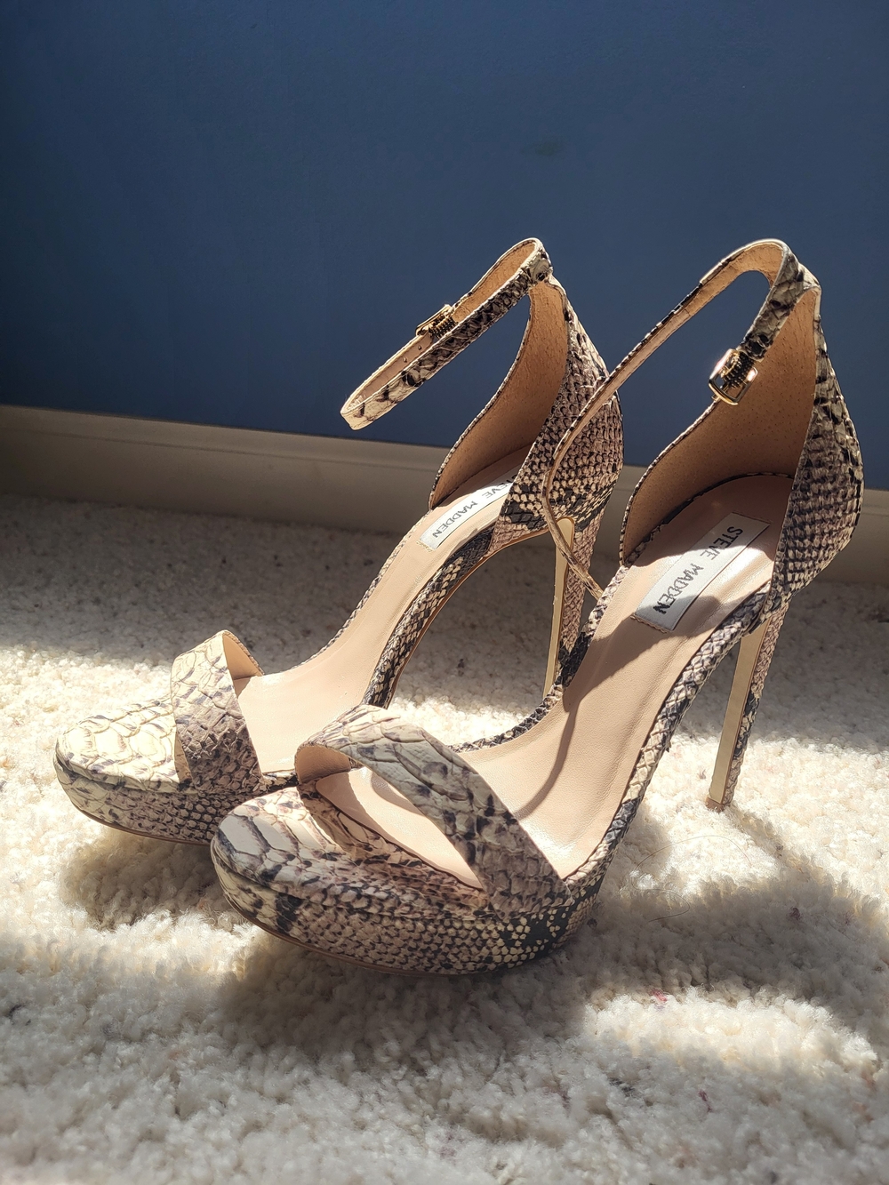 Steve Madden Starlet Snake-Print Stiletto Ankle-Strap Heels